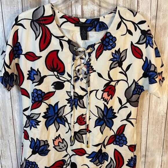 Grace Elements Linen Blend Red White Blue Floral Shift Dress - Size Small NWT - Picture 2 of 9